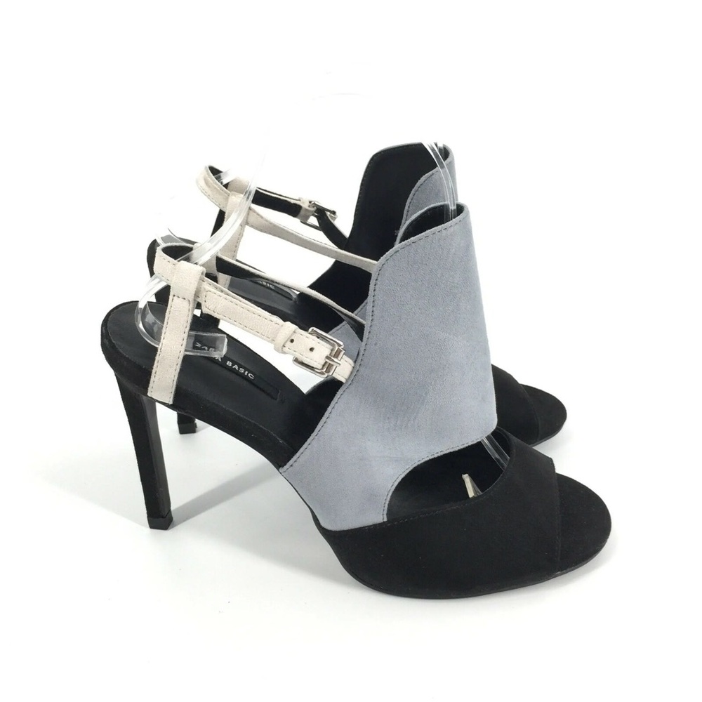 VIRAL SOLD OUT Zara Basic Black and Gray High Heel stiletto pumps leather block - Picture 1 of 10